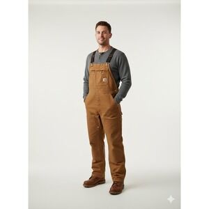 Carhartt Zip-to-Thigh Bib Overalls Men's 30x36 Brown Workwear Double‎ Knee